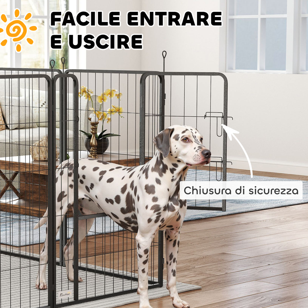 Recinto per Cani Pieghevole in Acciaio con Picchetti per Interni ed Esterni, 68 x 100 cm, 12 Pannelli, Nero