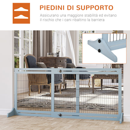 Cancellino per Cani Estensibile da Interno in Legno e Acciaio, 104-180x36x69cm, Blu-grigio