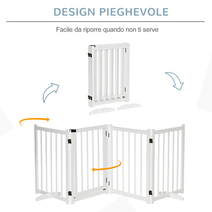 Cancellino Pieghevole per Cani Piccola/Media Taglia con Serratura in Legno 237.5x36x80cm - Bianco
