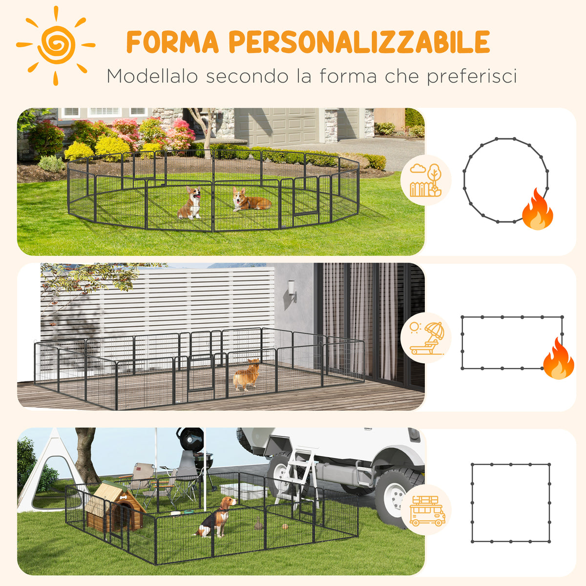 Recinto per Cani e Cuccioli con 16 Pannelli Modulabili e 2 Ingressi, 80x1.5x60cm