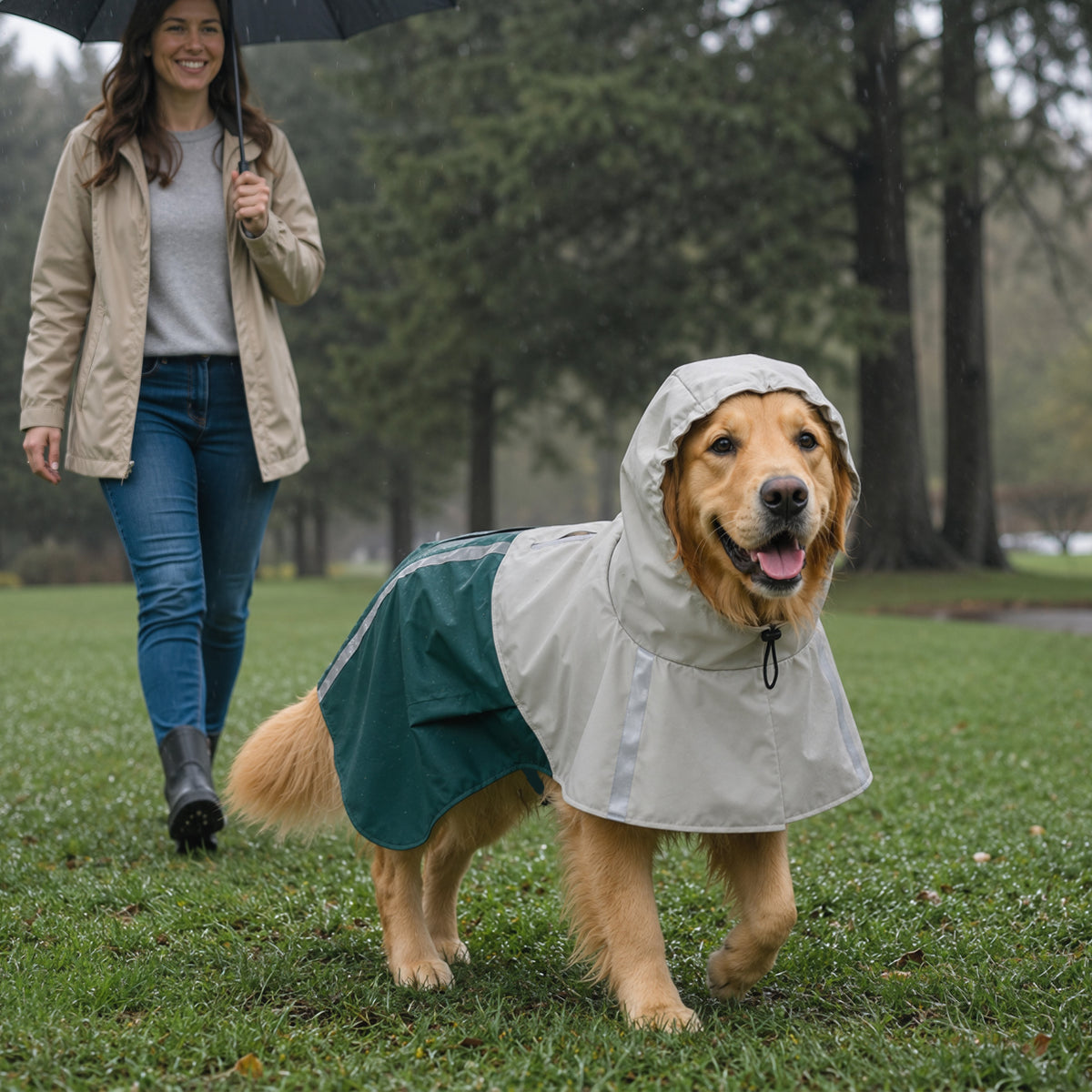 Impermeabile per Cani con Cappuccio, Foro per Guinzaglio e Strisce Riflettenti, per Cani di Taglia Grande, Verde