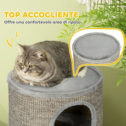 Cuccia per Gatti a 3 Livelli con Tiragraffi in Sisal e Peluche, 38x70cm, Grigio Chiaro