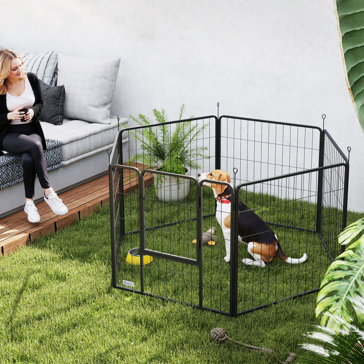 Recinto per Cani a 6 Pannelli Modulabili Pieghevole con Porta in Acciaio, Altezza 80 cm, Grigio Scuro