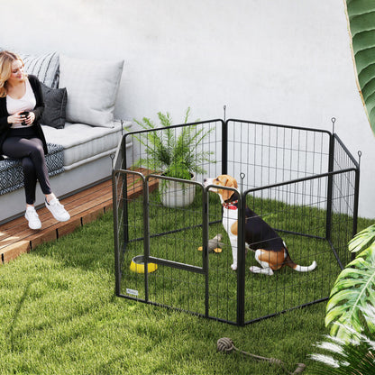 Recinto per Cani a 6 Pannelli Modulabili Pieghevole con Porta in Acciaio, Altezza 80 cm, Grigio Scuro