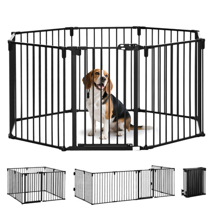 Cancelletto di Sicurezza per Cani Pieghevole a 8 Sezioni, Sistema di Blocco e Chiusura Automatica, Nero
