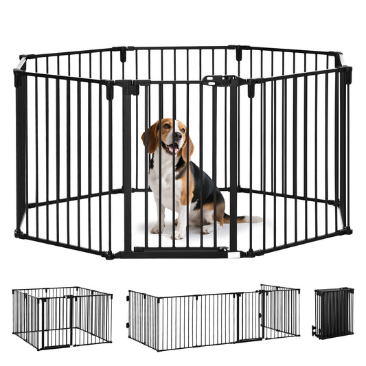 Cancelletto di Sicurezza per Cani Pieghevole a 8 Sezioni, Sistema di Blocco e Chiusura Automatica, Nero