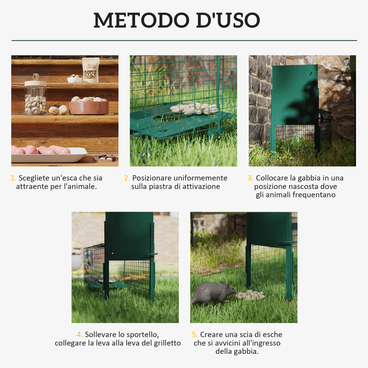 Gabbia Trappola per Animali Piccoli con Una Porta e Maniglia, 80x25x30 cm, Verde Scuro