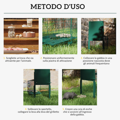 Gabbia Trappola per Animali Piccoli con Una Porta e Maniglia, 80x25x30 cm, Verde Scuro