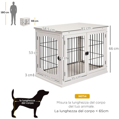 Casetta per Cani Fino 30kg da Interno in Legno e Acciaio, 58.5x81x 66cm - Bianco