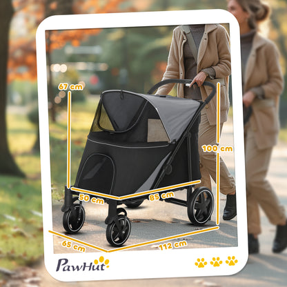 Passeggino per Cani Pieghevole con Ingressi a Cerniera e Finestre a Rete, 112x65x100 cm, Grigio Scuro e Nero