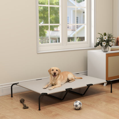 Lettino per Cani Grandi Rialzato da Esterno in Acciaio e Rete Traspirante, 152x94x23 cm, Beige
