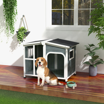 Cuccia per Cani Taglia Media da Esterno con Tetto Apribile in Legno, 101x66.5x70.5 cm, Grigio