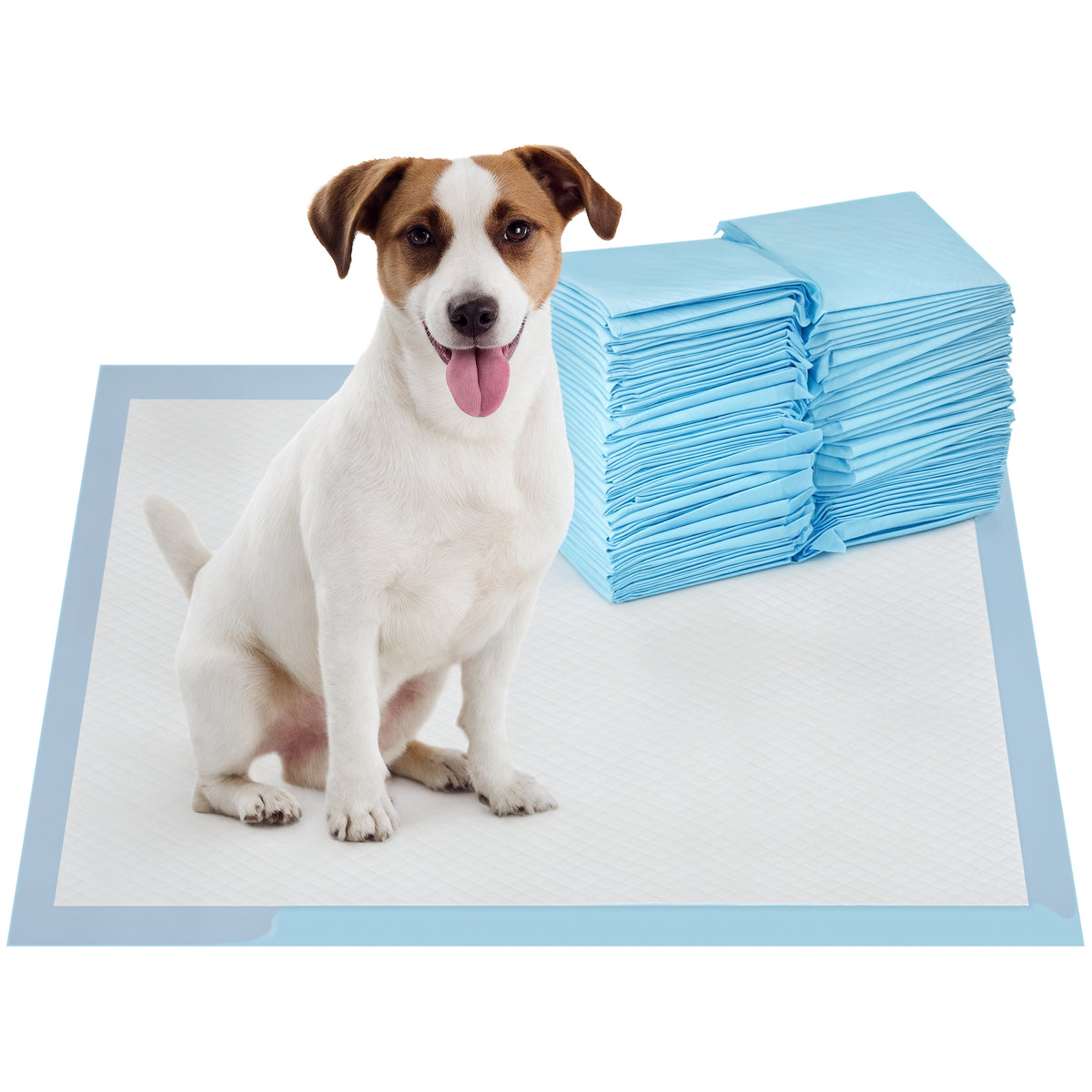 Set 100 Tappetini Igienici per Cani a 6 Strati in Tessuto non Tessuto, Carta e PE, 45x60 cm, Blu e Bianco