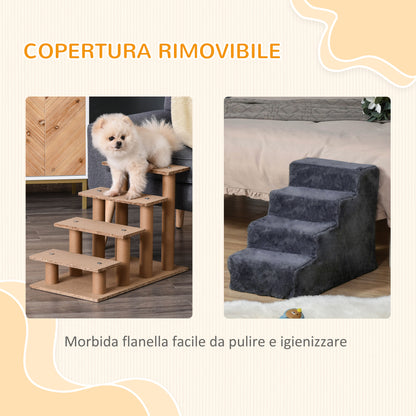 Scaletta per Cani Portatile a 4 Gradini, in Tessuto Vellutato Sfoderabile e Legno, 60x35x44 cm, Grigio Scuro