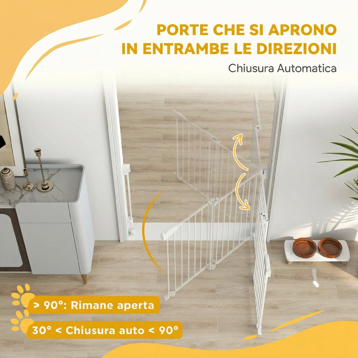 Cancelletto di Sicurezza per Cani, 74.5-111.5x74.5 cm, Scale, Chiusura Automatica, Apertura con Una Mano, Bianco
