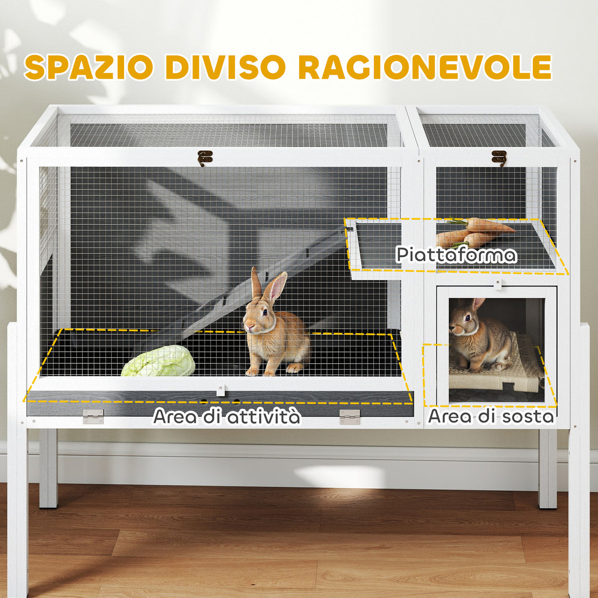 Gabbia per Conigli e Criceti da Interno Rialzata con Vassoio Estraibile e Tetto Apribile, Grigio
