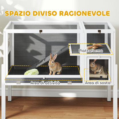 Gabbia per Conigli e Criceti da Interno Rialzata con Vassoio Estraibile e Tetto Apribile, Grigio