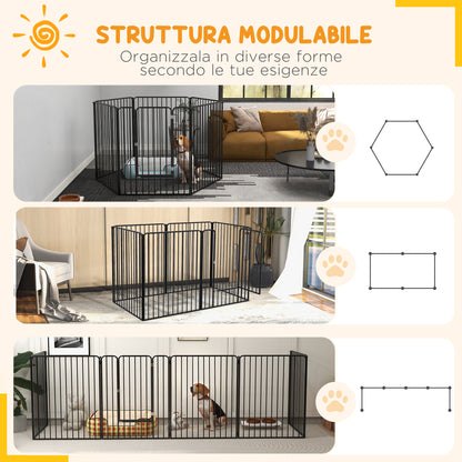 Recinto per Cani Grandi a 6 Pannelli Modulabili in Acciaio, 164x83x100 cm, Nero