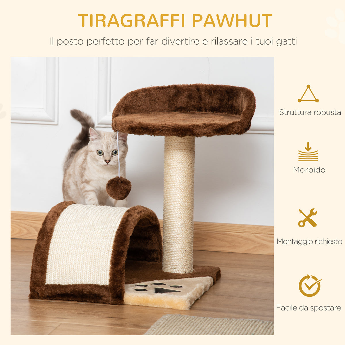 Albero Tiragraffi per Gatti per Gioco e Relax 35.5x37x46 cm Marrone