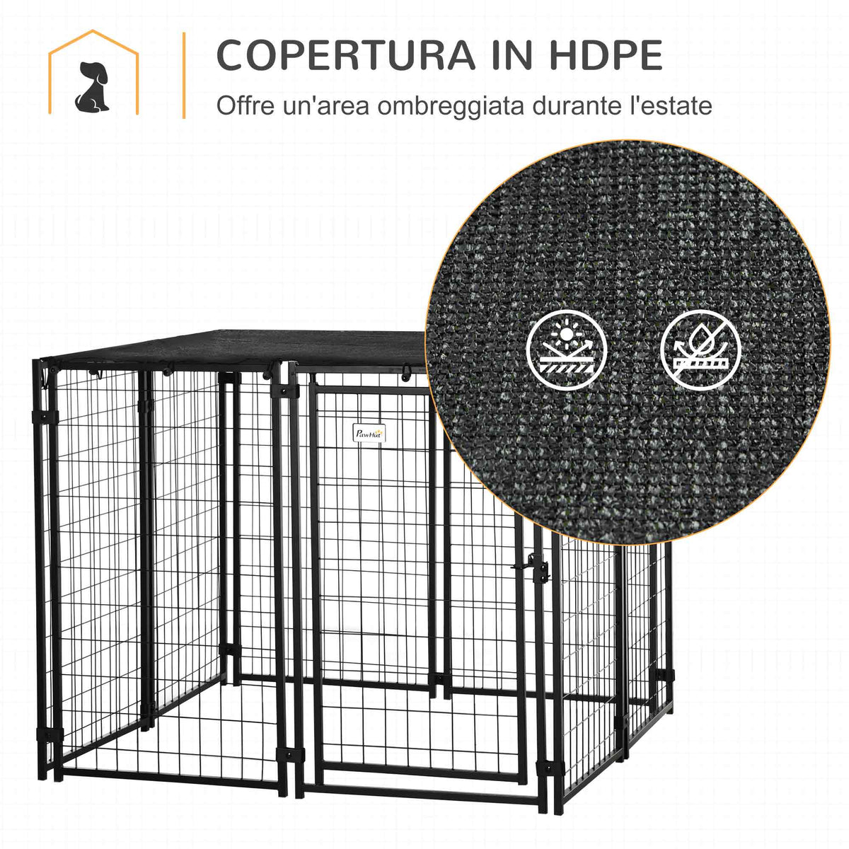 Recinto per Cani Pieghevole con Copertura, 8 Pannelli con Porta Bloccabile, 141x141x113cm, Nero