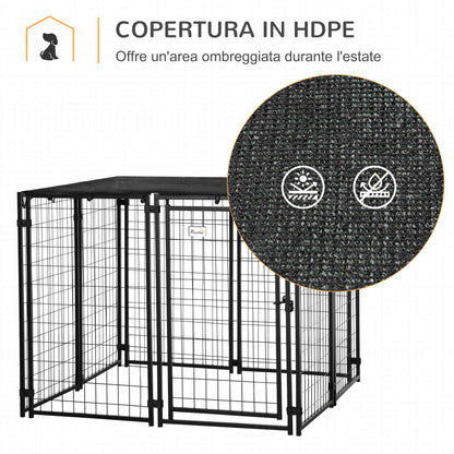 Recinto per Cani Pieghevole con Copertura, 8 Pannelli con Porta Bloccabile, 141x141x113cm, Nero