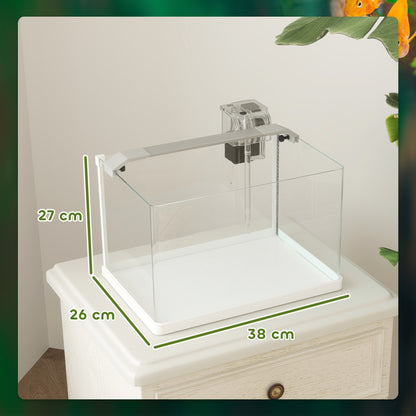 Acquario in Vetro con Luci LED da 20L, Filtro e Pompa d'Acqua, 38x26x27 cm, Bianco