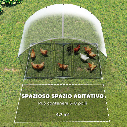 Pollaio per Galline da Esterno con Tetto Impermeabile e Serratura, in Acciaio Zincato, 2.8x1.7x1.9 m, Argento