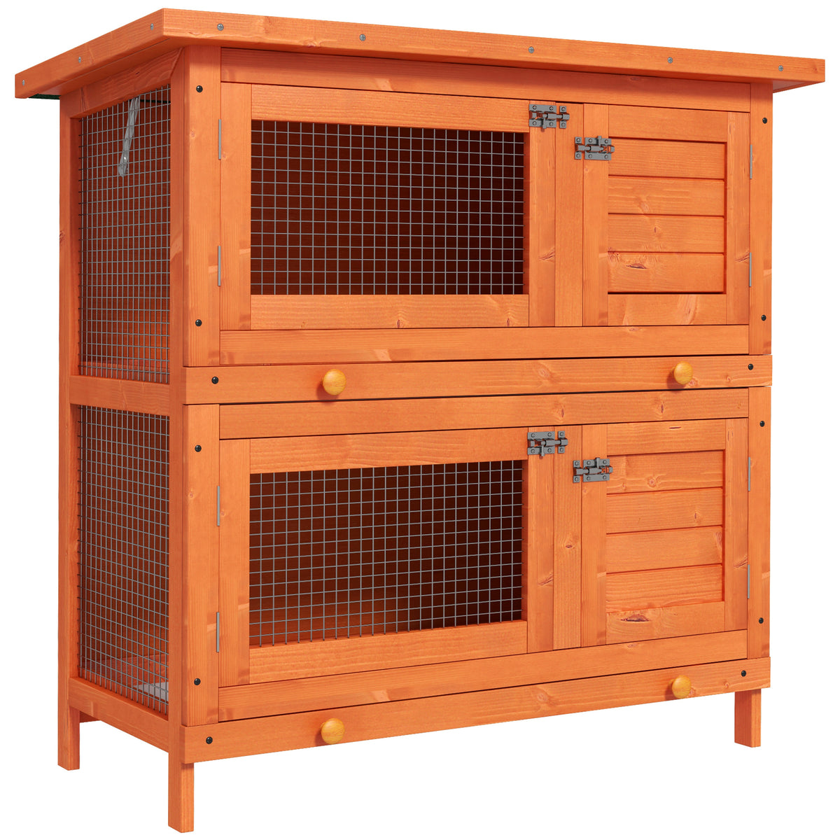 Gabbia a Due Piani per Conigli, Conigliera da Esterno in Legno di Abete, 90x45x90 cm, Legno e Verde