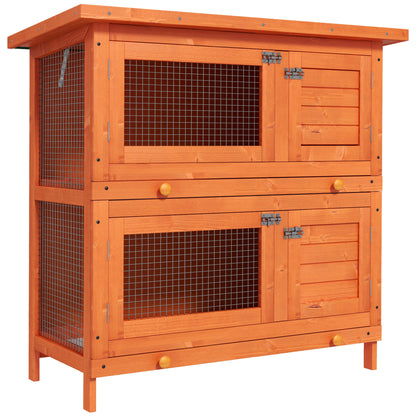 Gabbia a Due Piani per Conigli, Conigliera da Esterno in Legno di Abete, 90x45x90 cm, Legno e Verde