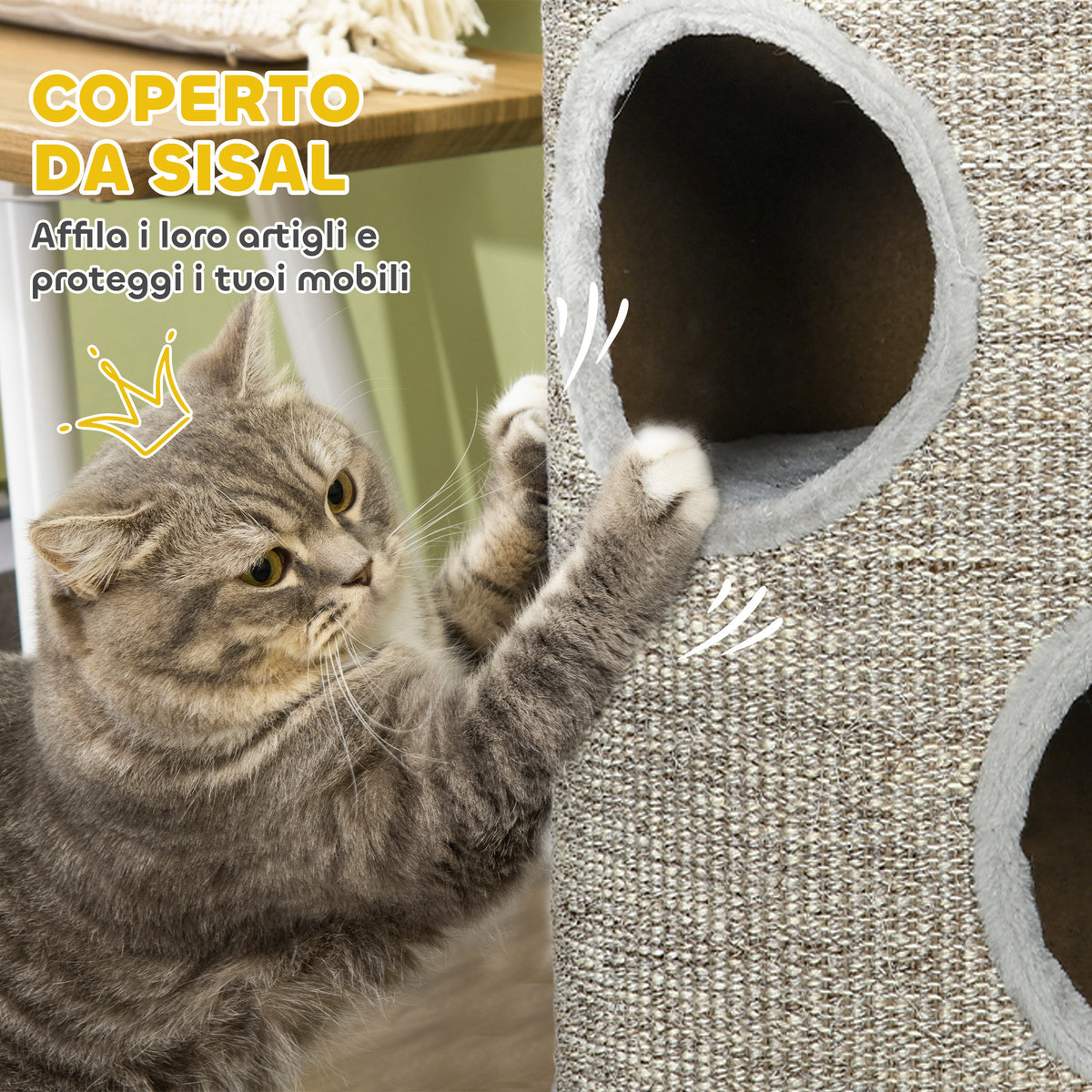 Cuccia per Gatti a 3 Livelli con Tiragraffi in Sisal e Peluche, 38x70cm, Grigio Chiaro