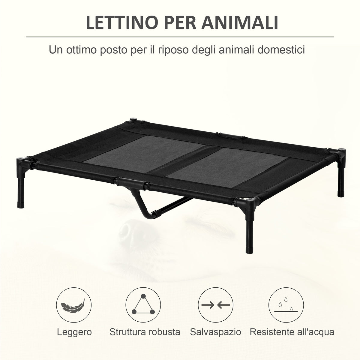 Brandina per Cani Grandi in Metallo e Tessuto Oxford con Borsa di Trasporto, 92x76x18cm, Nero