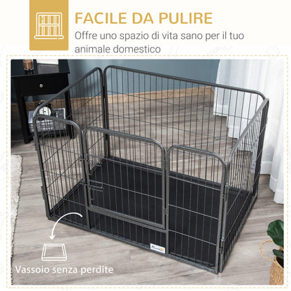 Box per Cani in Metallo con Porta e Vassoio sul Fondo, 109x74x71cm, Grigio
