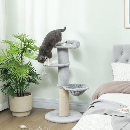 Albero Tiragraffi per Gatti Alto 103.5 cm con Lettino e Amaca, Rivestimento in Peluche, Grigio Chiaro