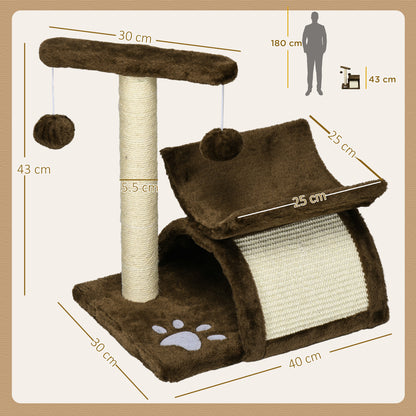 Tiragraffi Gatto Albero Tira Graffi Gioco Giocattolo per Gatti con Cuccia 2 Palline Appese in Sisal Naturale Altezza 43cm