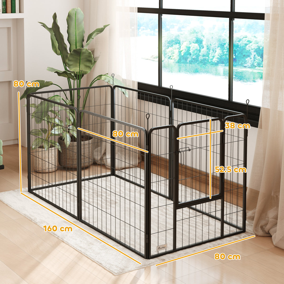 Recinto per Cani a 6 Pannelli Modulabili Pieghevole con Porta in Acciaio, Altezza 80 cm, Grigio Scuro