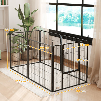 Recinto per Cani a 6 Pannelli Modulabili Pieghevole con Porta in Acciaio, Altezza 80 cm, Grigio Scuro