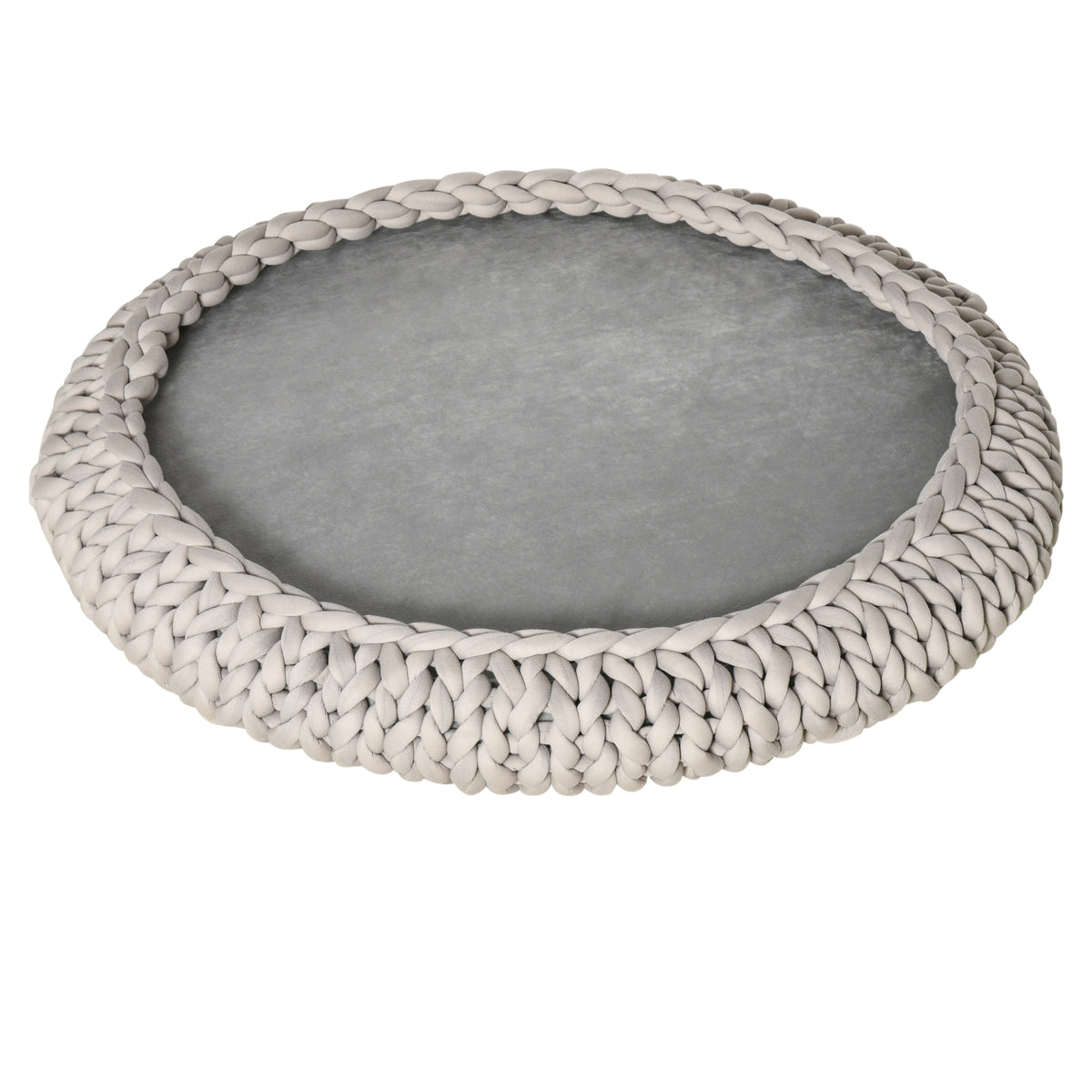 Cuccia per Cani e Gatti Rotonda, Rialzata e Lavabile in Cotone PP, Cuscino Imbottito, ?93x15cm, Grigia
