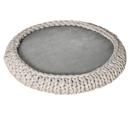 Cuccia per Cani e Gatti Rotonda, Rialzata e Lavabile in Cotone PP, Cuscino Imbottito, ?93x15cm, Grigia