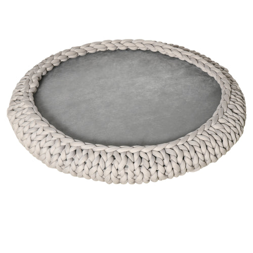 Cuccia per Cani e Gatti Rotonda, Rialzata e Lavabile in Cotone PP, Cuscino Imbottito, ?93x15cm, Grigia