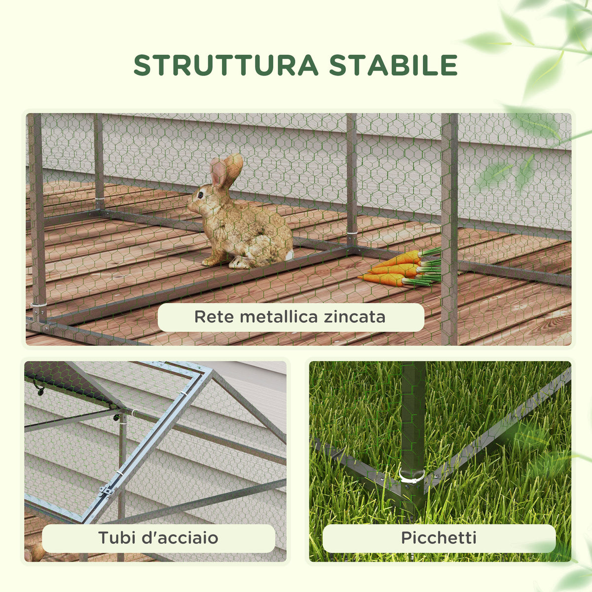 Gabbia per Animali in Acciaio con Tetto in Tessuto Oxford e Picchetti, 198x100x120 cm, Verde e Argento