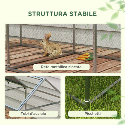Gabbia per Animali in Acciaio con Tetto in Tessuto Oxford e Picchetti, 198x100x120 cm, Verde e Argento