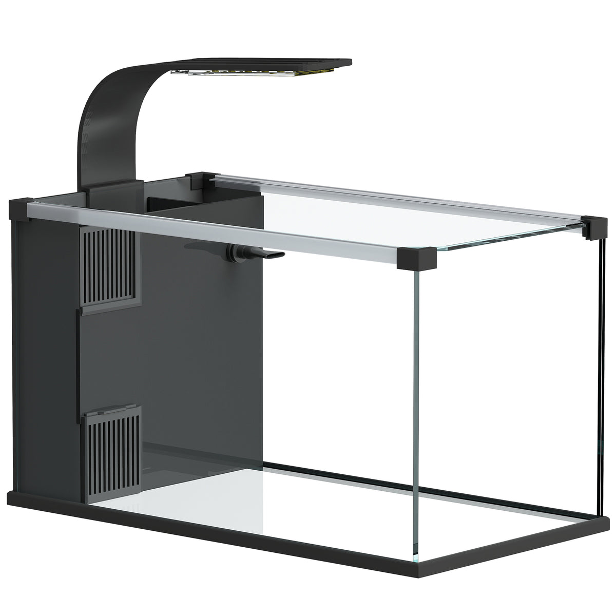 Acquario Casalingo da 24L in Vetro Temperato con Filtro Integrato e Luce LED, 45x25x25.5 cm, Nero