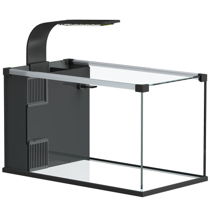 Acquario Casalingo da 24L in Vetro Temperato con Filtro Integrato e Luce LED, 45x25x25.5 cm, Nero