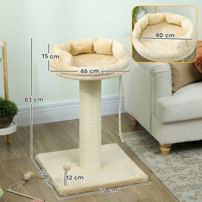Albero Tiragraffi per Gatti con Lettino e Pallina in Peluche e Palo in Sisal 55x55x83cm Beige