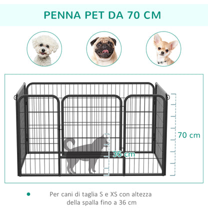 Recinto per Cani di Piccoli Taglia da Interno ed Esterno, Recinzione per Animali Domestici con Rete 6 pz in Acciaio e Metallo, 125x80x70 cm, Nero
