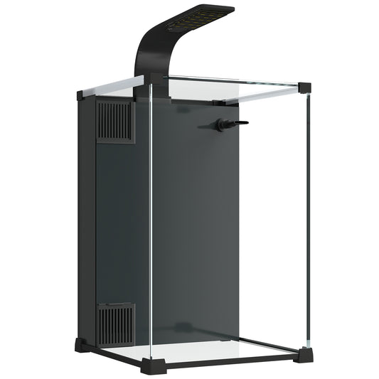 Acquario Casalingo da 36L in Vetro Temperato con Filtro Integrato e Luce LED, 30x30x45.5 cm, Nero