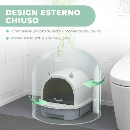Lettiera per Gatti Chiusa con Vassoio Estraibile, Paletta e Filtro ai Carboni Attivi, Grigio