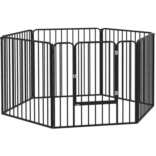 Recinto per Cani a 6 Pannelli Modulabili da Interno ed Esterno, in Acciaio, 164x83x80 cm, Nero
