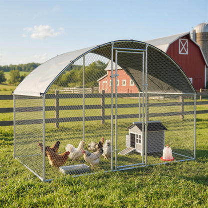 Pollaio per Galline da Esterno con Tetto Impermeabile e Serratura, in Acciaio Zincato, 2.8x1.7x1.9 m, Argento