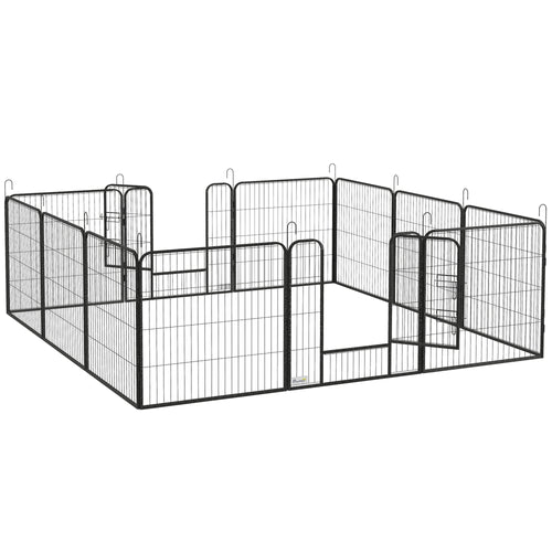 Recinto per Cani a 12 Pannelli Modulabili da 80x1.5x80 cm, Pieghevole con Porta in Acciaio, 12 Picchetti, Grigio